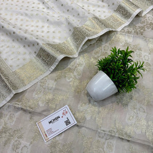 White Zari Katan Silk Banarasi Suit