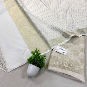 White Zari Katan Silk Banarasi Suit