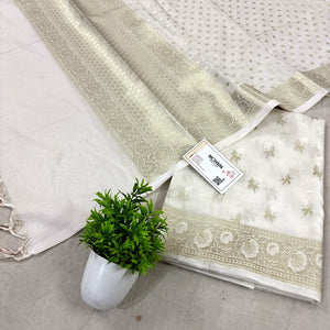 White Zari Katan Silk Banarasi Suit