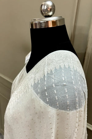 White Zari Pure Georgette Silk Banarasi Suit