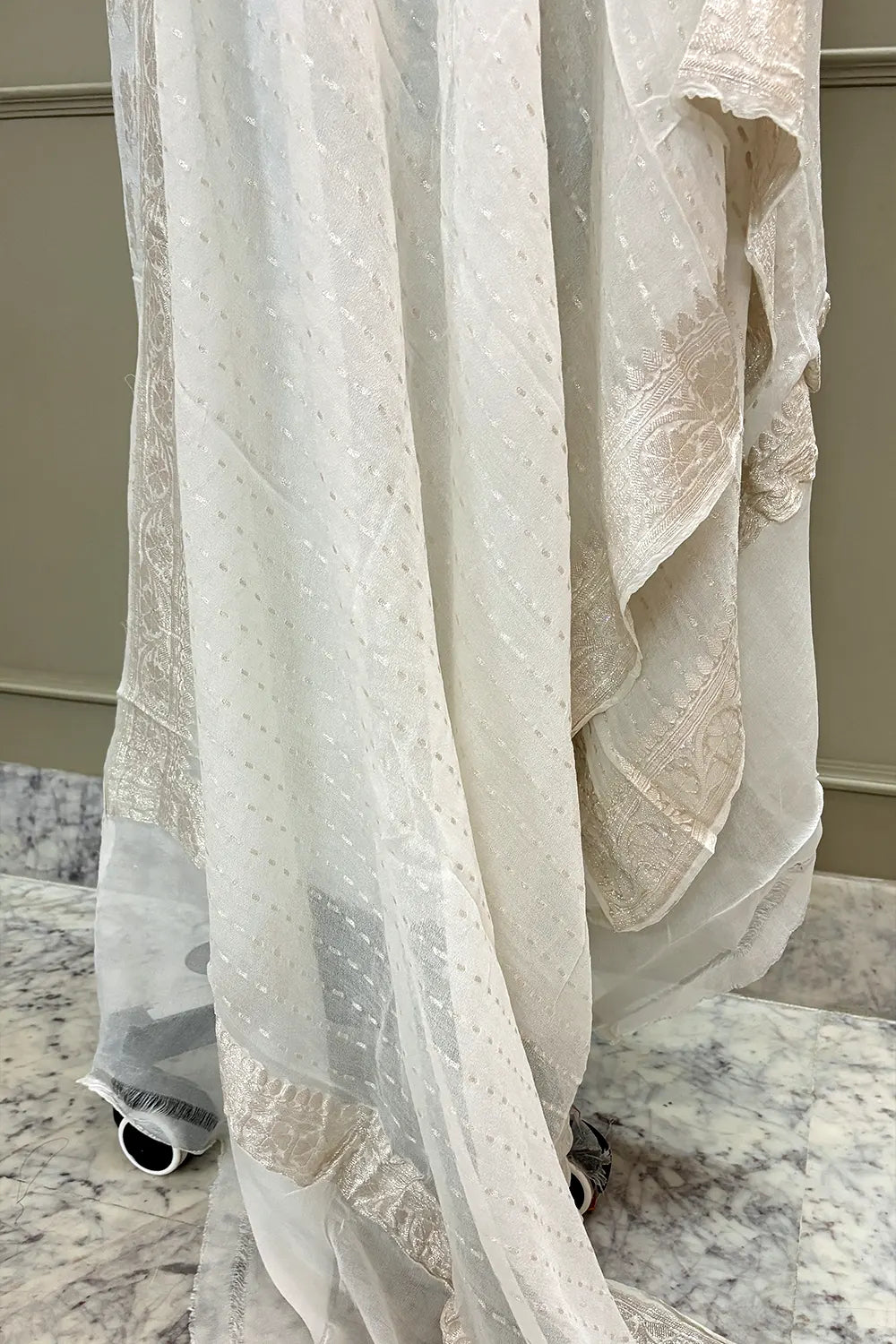 White Zari Pure Georgette Silk Banarasi Suit