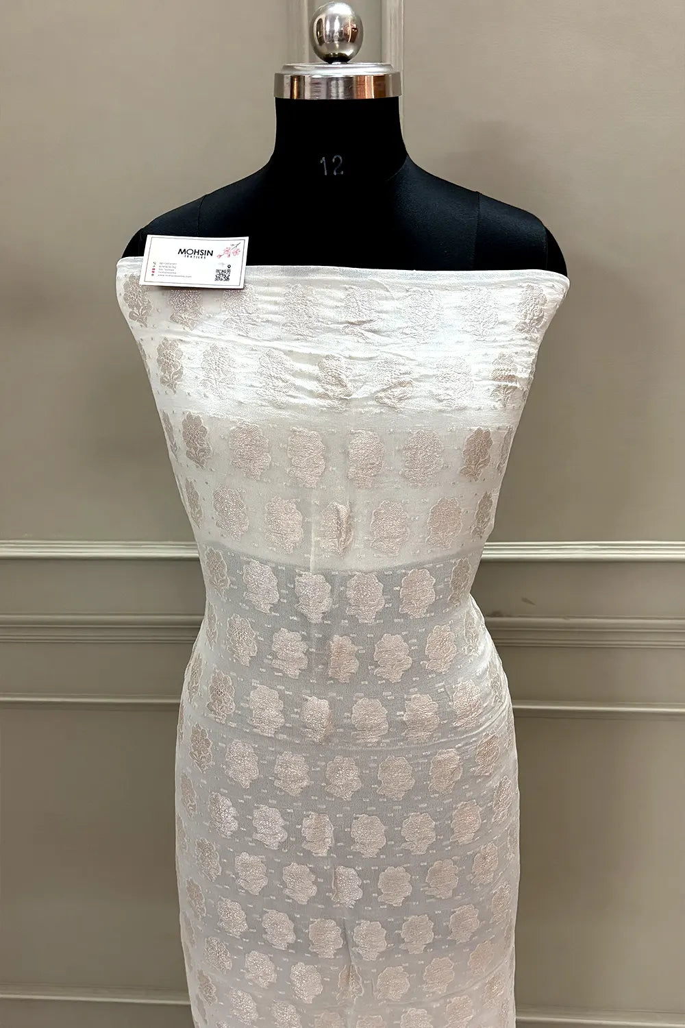 White Zari Pure Georgette Silk Banarasi Suit