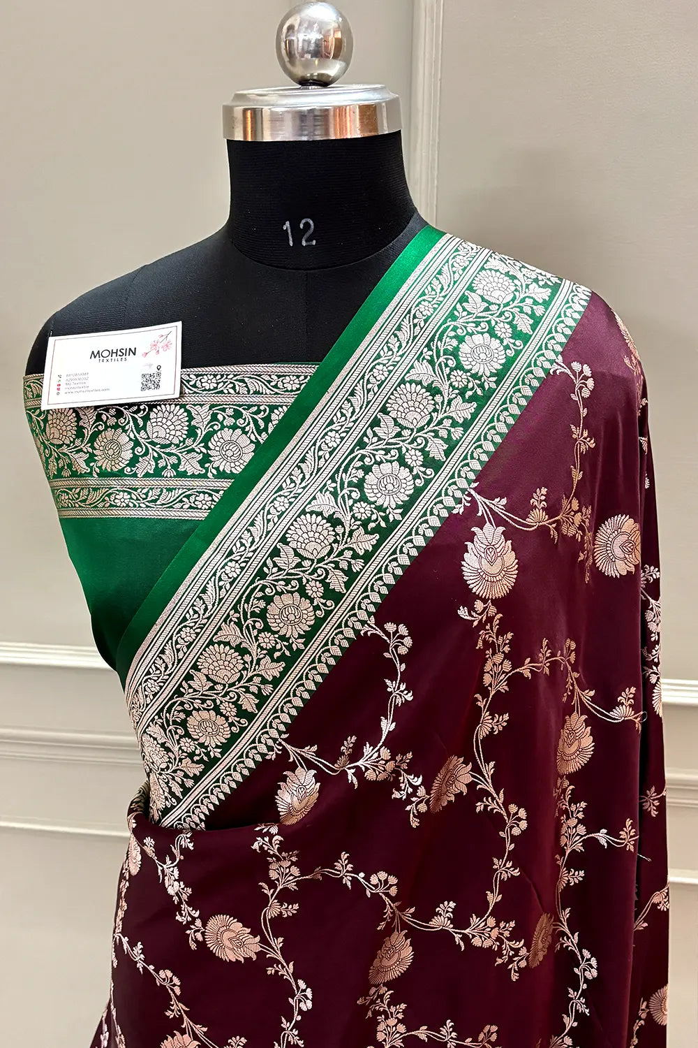 Wine and Green Zari Katan Silk Banarasi Saree