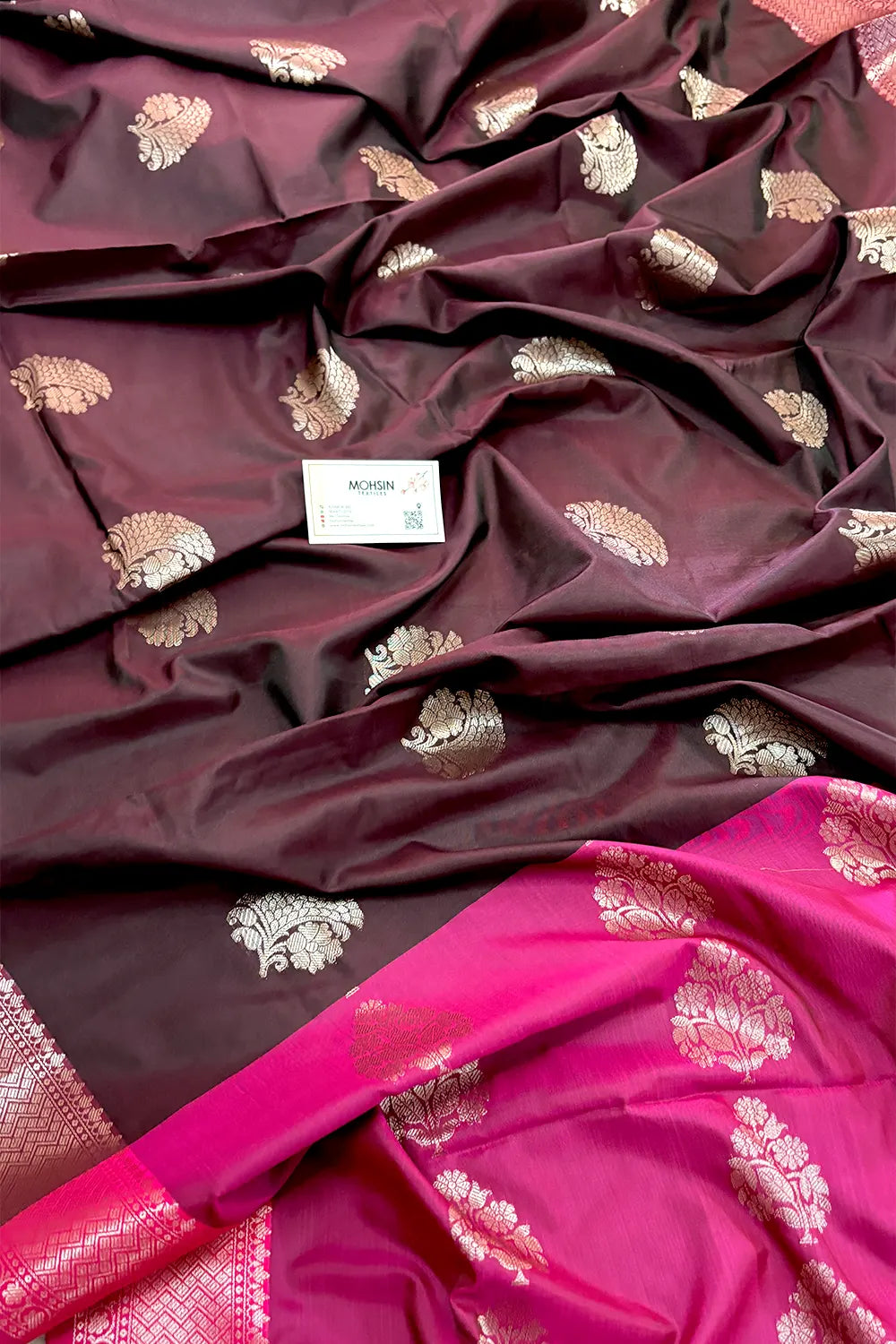Wine and Pink Golden Zari Banarasi Silk Saree