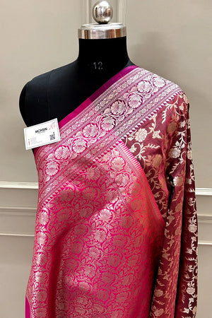 Wine and Pink Gulabi Jaal Katan Silk Banarasi Saree