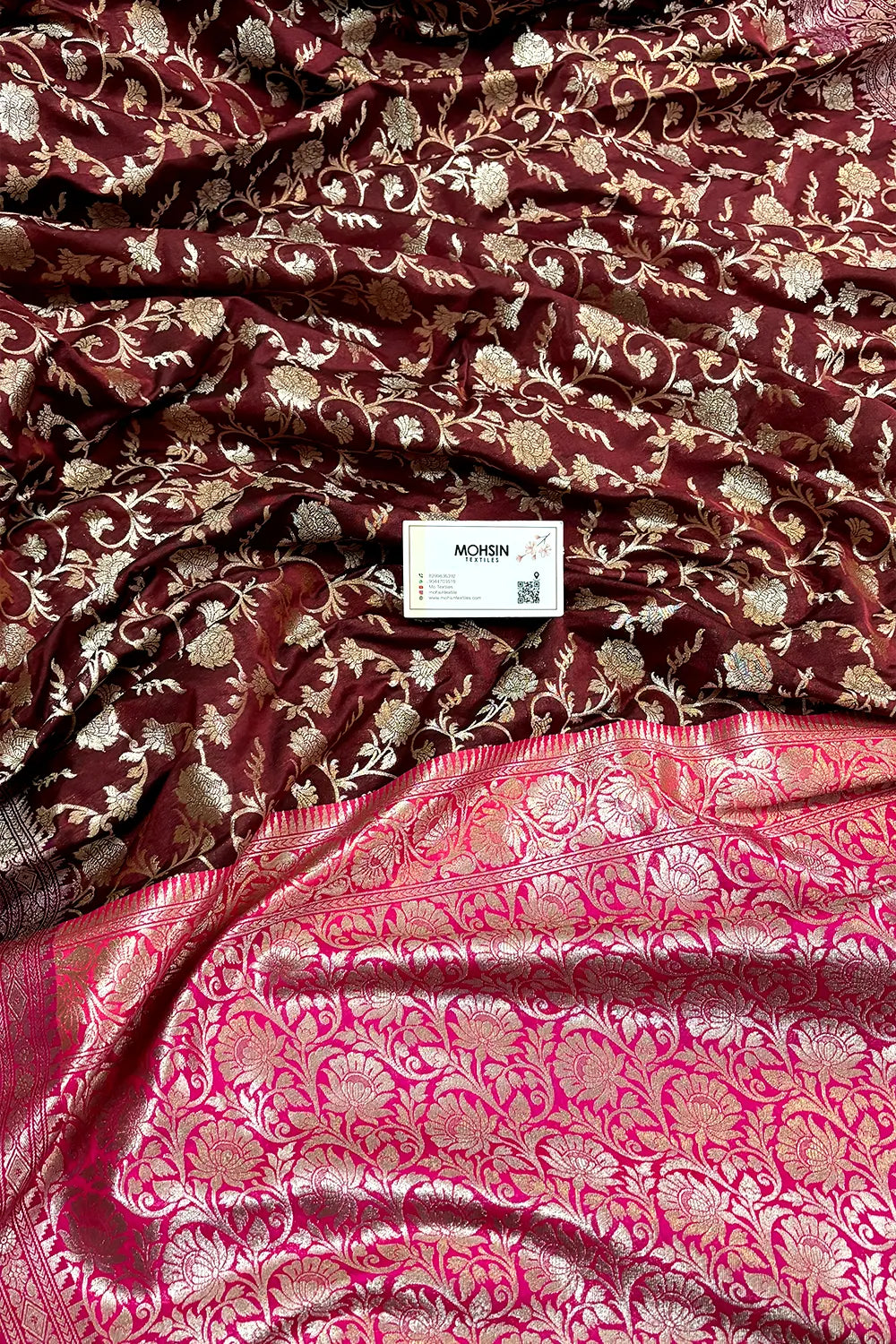 Wine and Pink Gulabi Jaal Katan Silk Banarasi Saree
