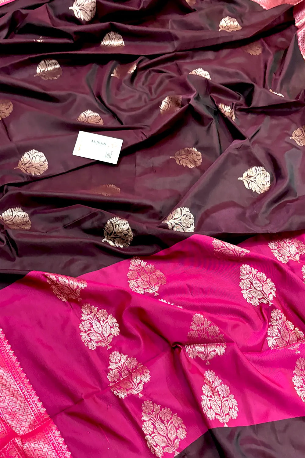 Wine and Pink Zari Banarasi Silk Saree