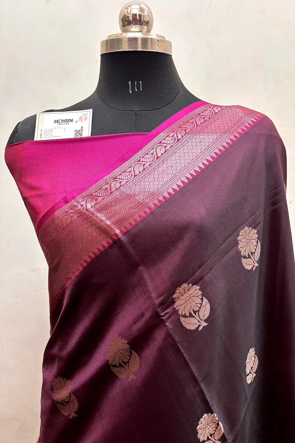 Wine and Pink Zari Semi Katan Silk Banarasi Saree