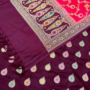 Wine and Red Zari Katan Silk Banarasi Suit