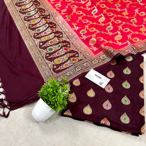 Wine and Red Zari Katan Silk Banarasi Suit