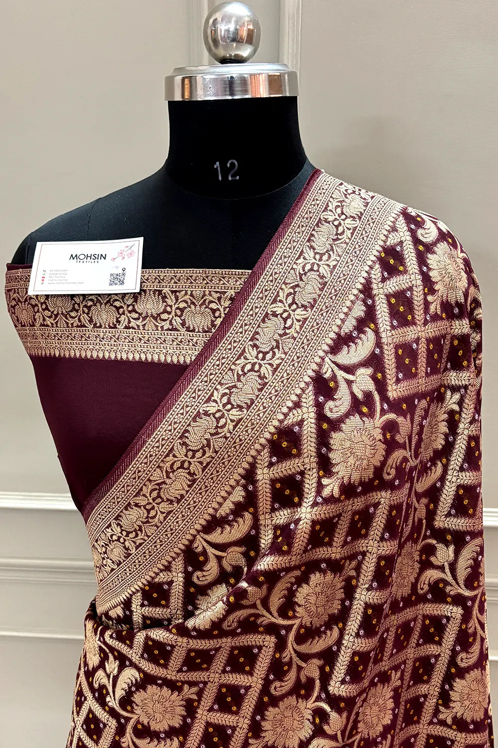 Wine Bandhej Georgette Silk Banarasi Saree