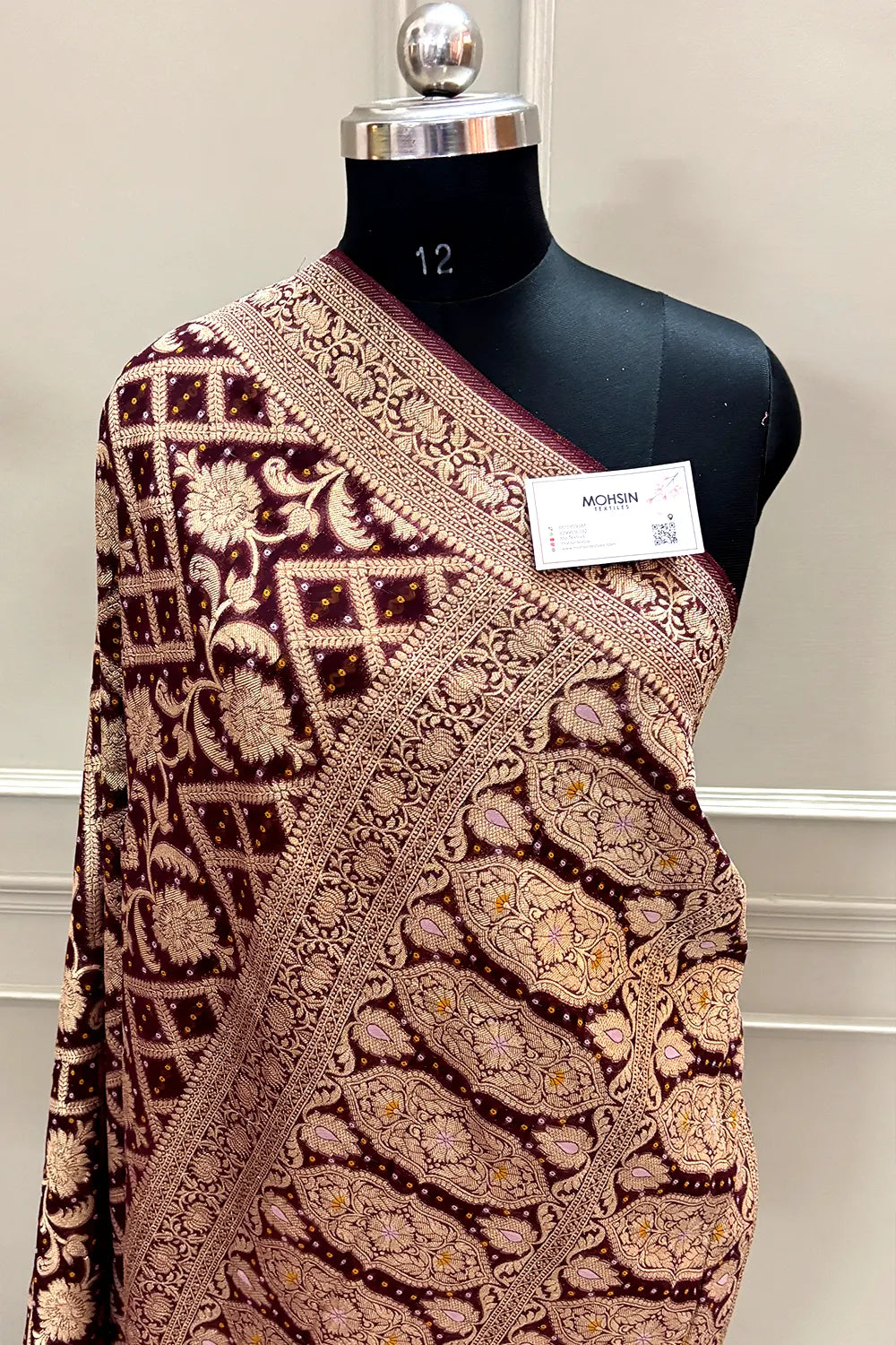 Wine Bandhej Georgette Silk Banarasi Saree