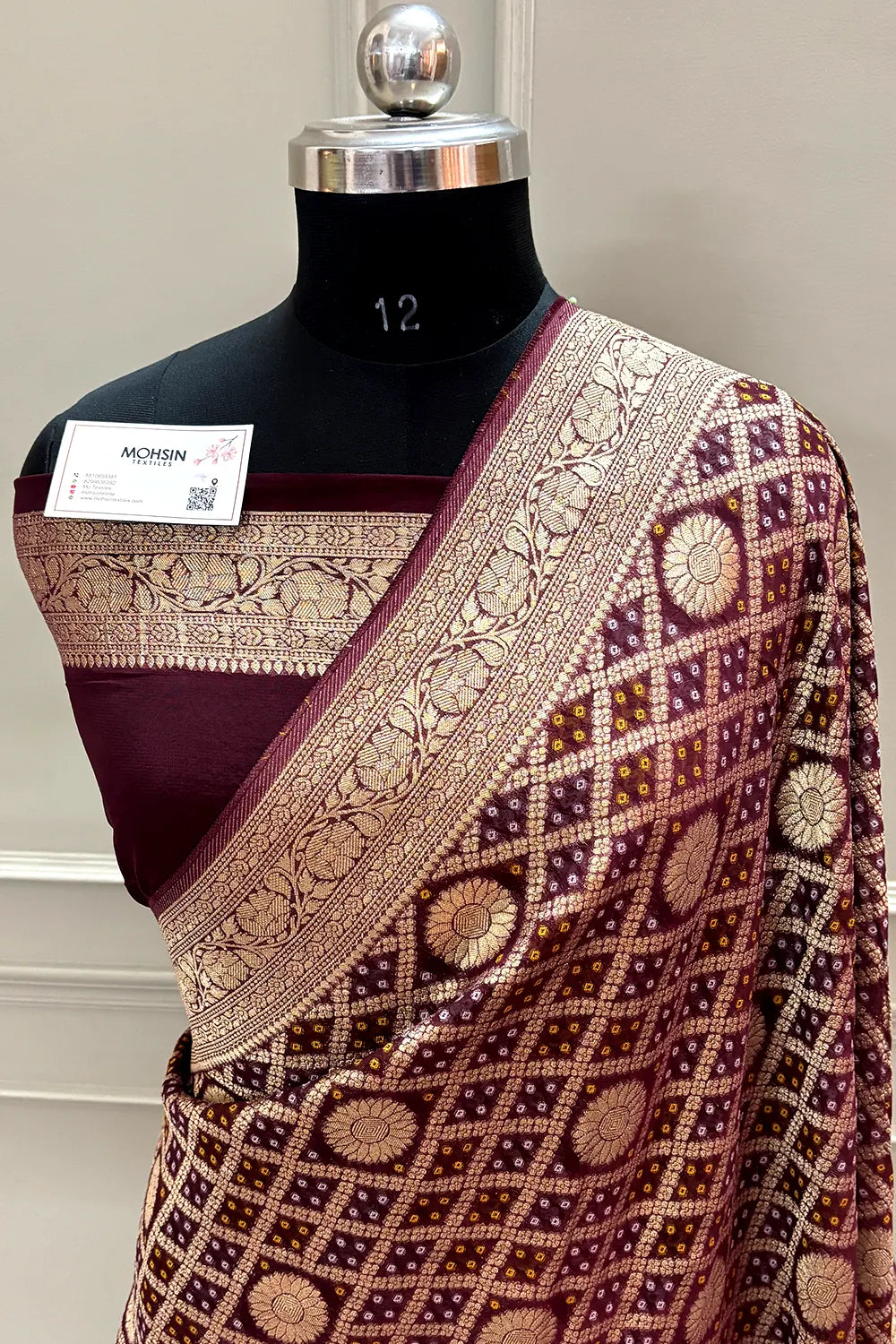 Wine Bandhej Georgette Silk Banarasi Saree