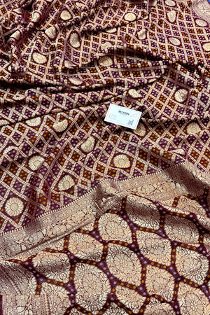 Wine Bandhej Georgette Silk Banarasi Saree