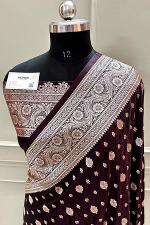 Wine Chunni Munni Katan Silk Banarasi Saree