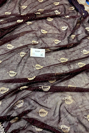 Wine Embordiery Siroski Work Silk Saree
