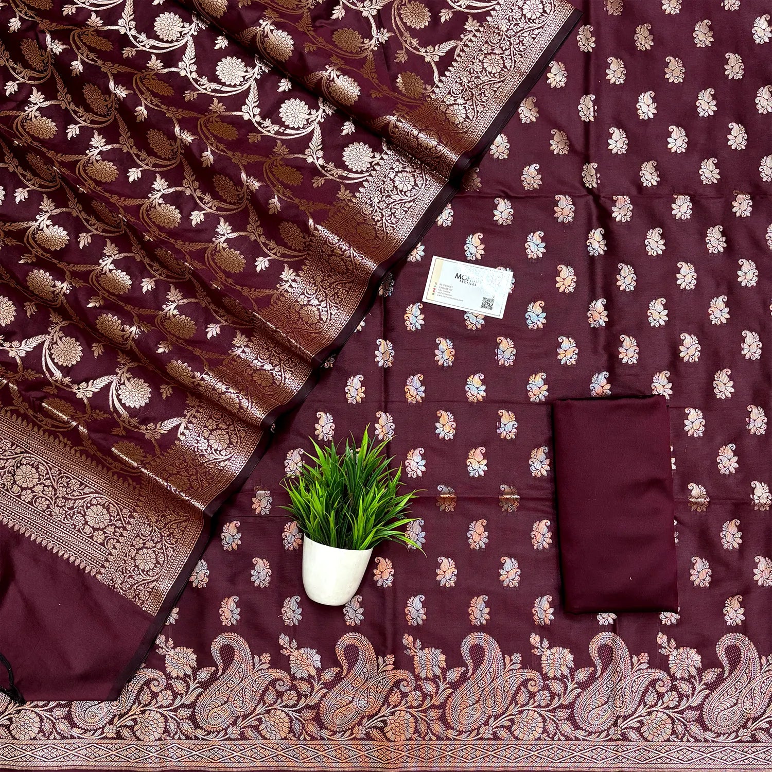 Wine Godzilla Semi Katan Silk Banarasi Suit