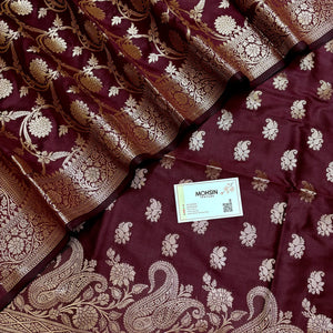 Wine Godzilla Semi Katan Silk Banarasi Suit
