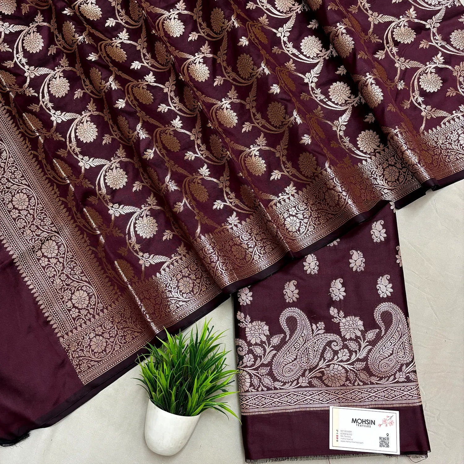 Wine Godzilla Semi Katan Silk Banarasi Suit