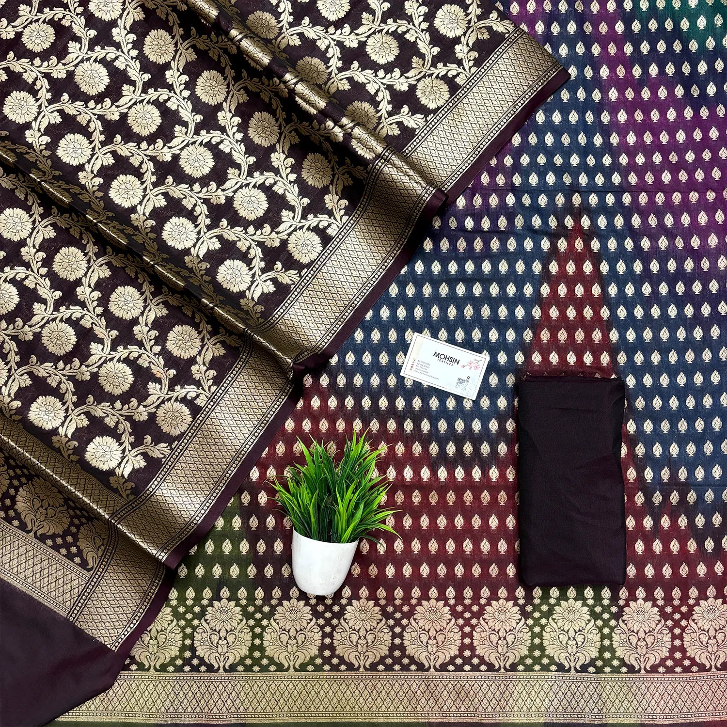 Wine Guldaan Agni Rangkaat Katan Silk Banarasi Suit