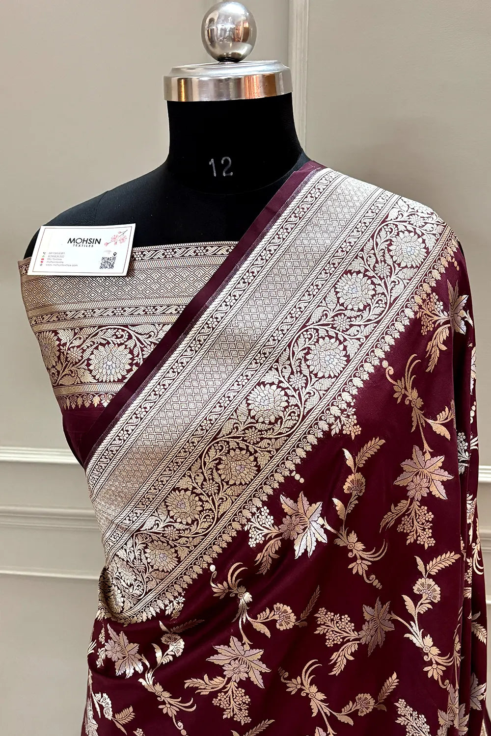 Wine Jasmine Jaal Katan Silk Banarasi Saree