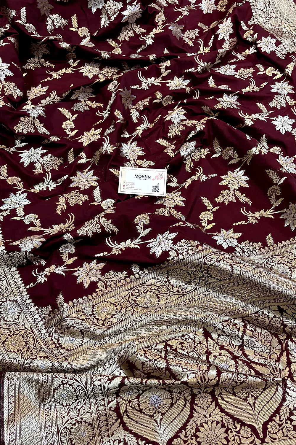 Wine Jasmine Jaal Katan Silk Banarasi Saree