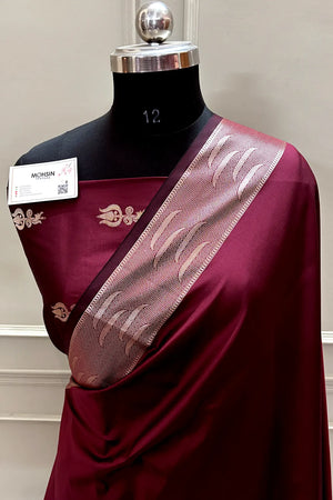 Wine Kalyug Plain Satin Silk Banarasi Saree