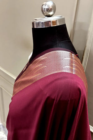 Wine Kalyug Plain Satin Silk Banarasi Saree