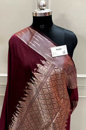 Wine Kalyug Plain Satin Silk Banarasi Saree