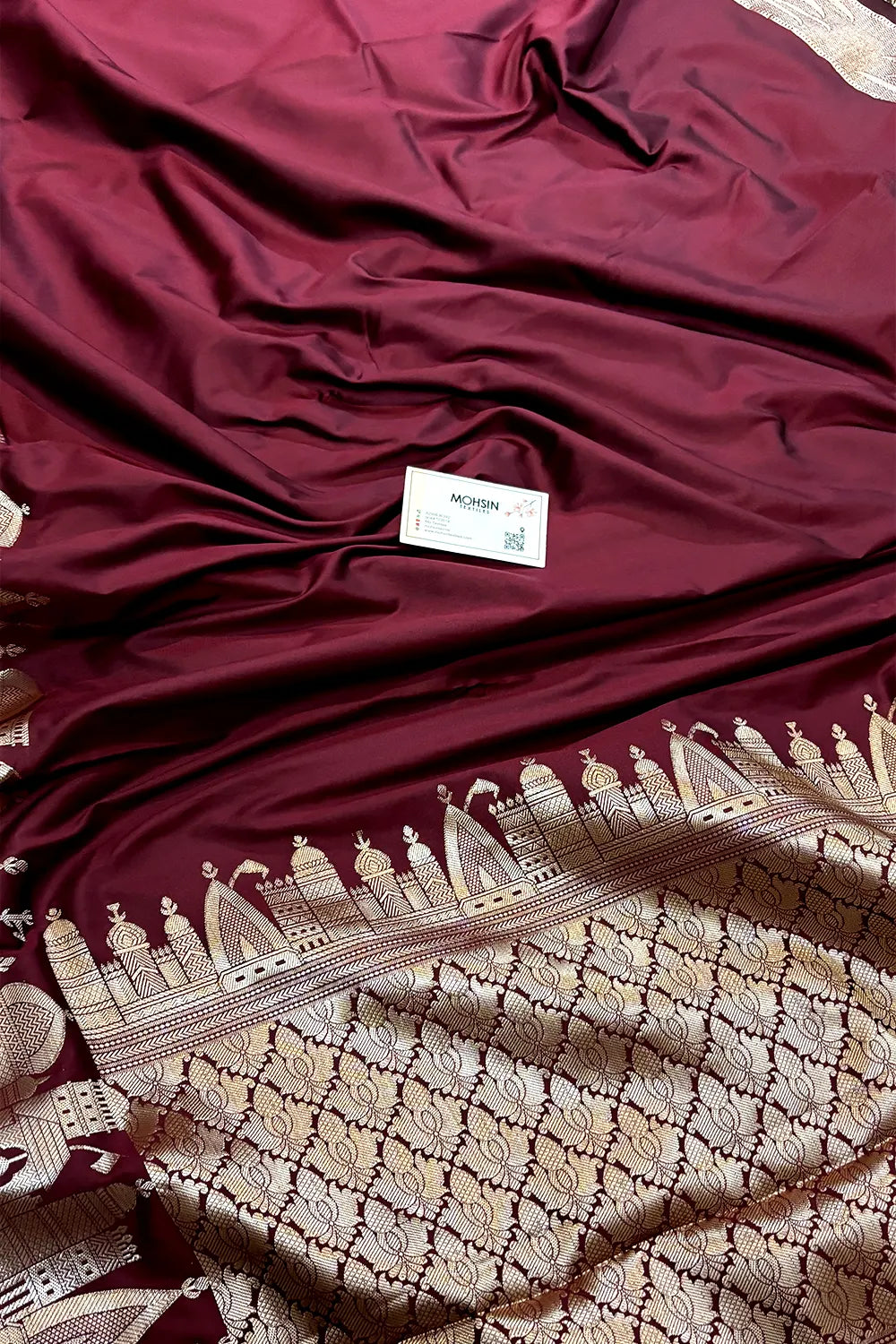 Wine Kalyug Plain Satin Silk Banarasi Saree