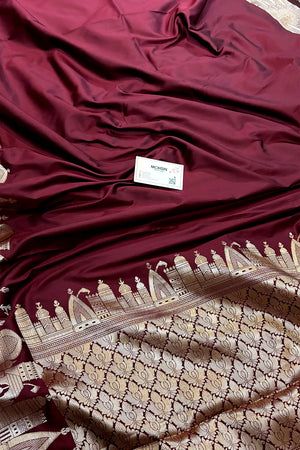 Wine Kalyug Plain Satin Silk Banarasi Saree