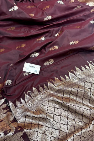 Wine Kalyug Satin Silk Banarasi Saree