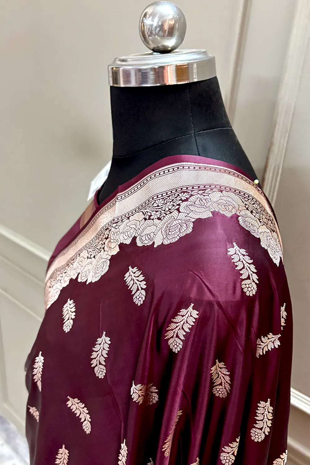 Wine Kanak Buti Katan Silk Banarasi Saree