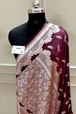 Wine Kanak Buti Katan Silk Banarasi Saree