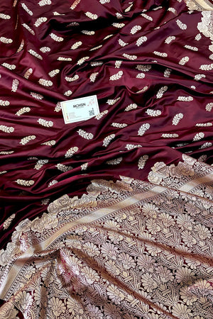 Wine Kanak Buti Katan Silk Banarasi Saree