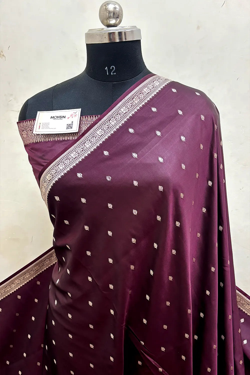 Wine Zari Katan Mashru Silk Banarasi Saree