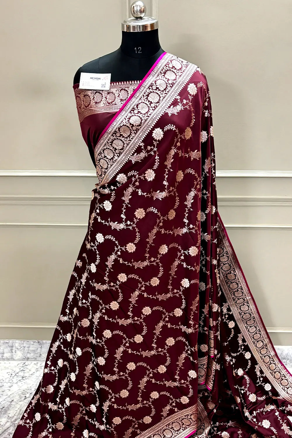 Wine Makra Jaal Katan Silk Banarasi Saree
