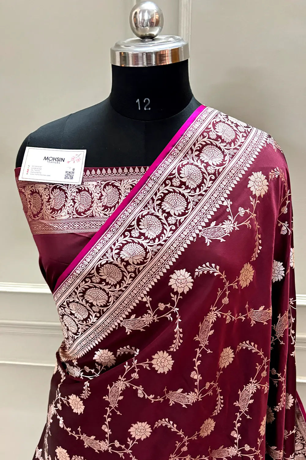 Wine Makra Jaal Katan Silk Banarasi Saree