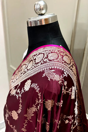 Wine Makra Jaal Katan Silk Banarasi Saree