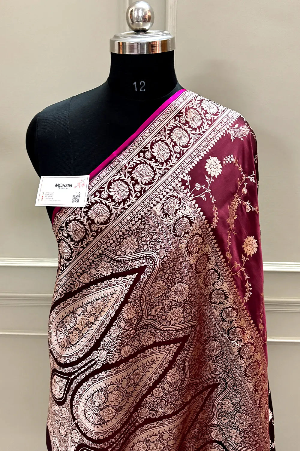 Wine Makra Jaal Katan Silk Banarasi Saree