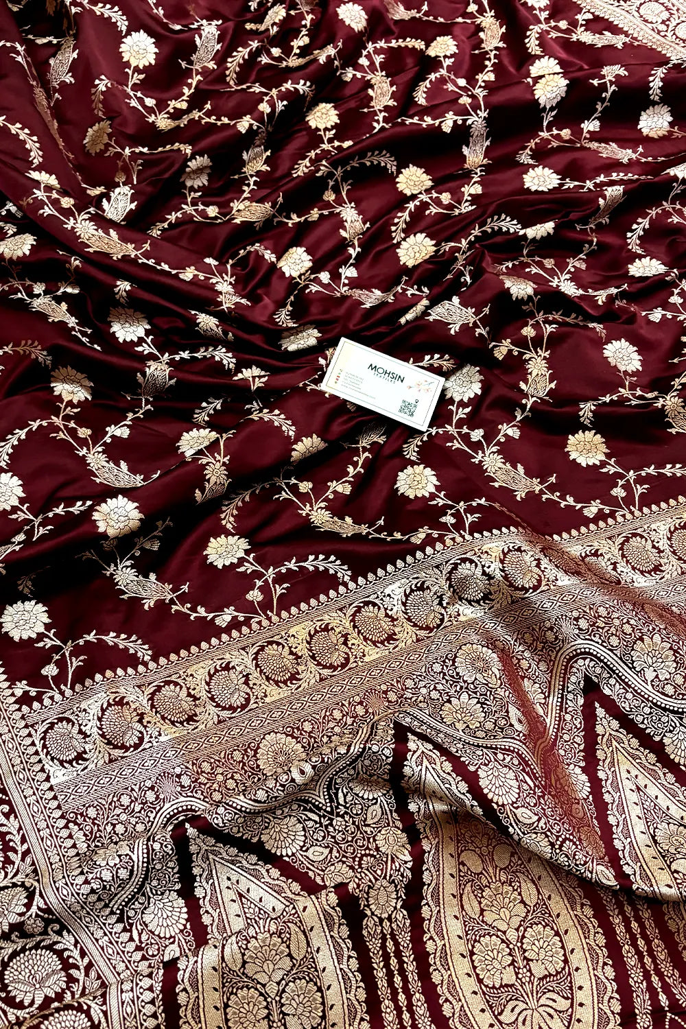 Wine Makra Jaal Katan Silk Banarasi Saree
