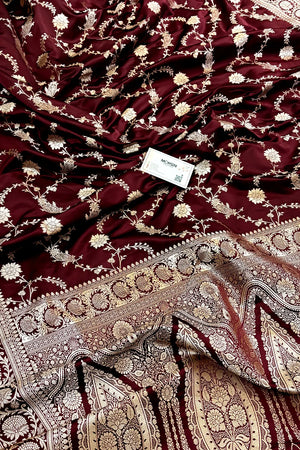 Wine Makra Jaal Katan Silk Banarasi Saree