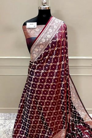 Wine Maroon Qaidi Buti Katan Silk Banarasi Saree