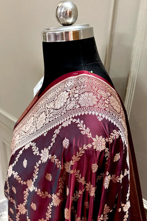 Wine Maroon Qaidi Buti Katan Silk Banarasi Saree