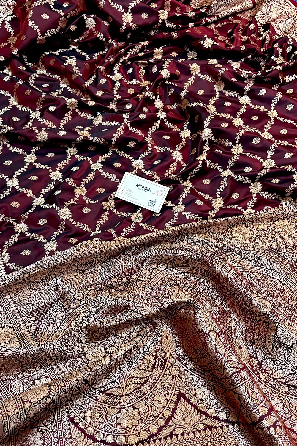 Wine Maroon Qaidi Buti Katan Silk Banarasi Saree