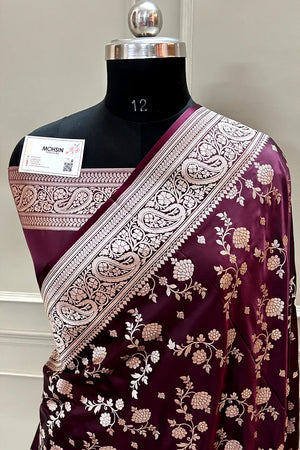 Wine Nafis Jaal Katan Silk Banarasi Saree
