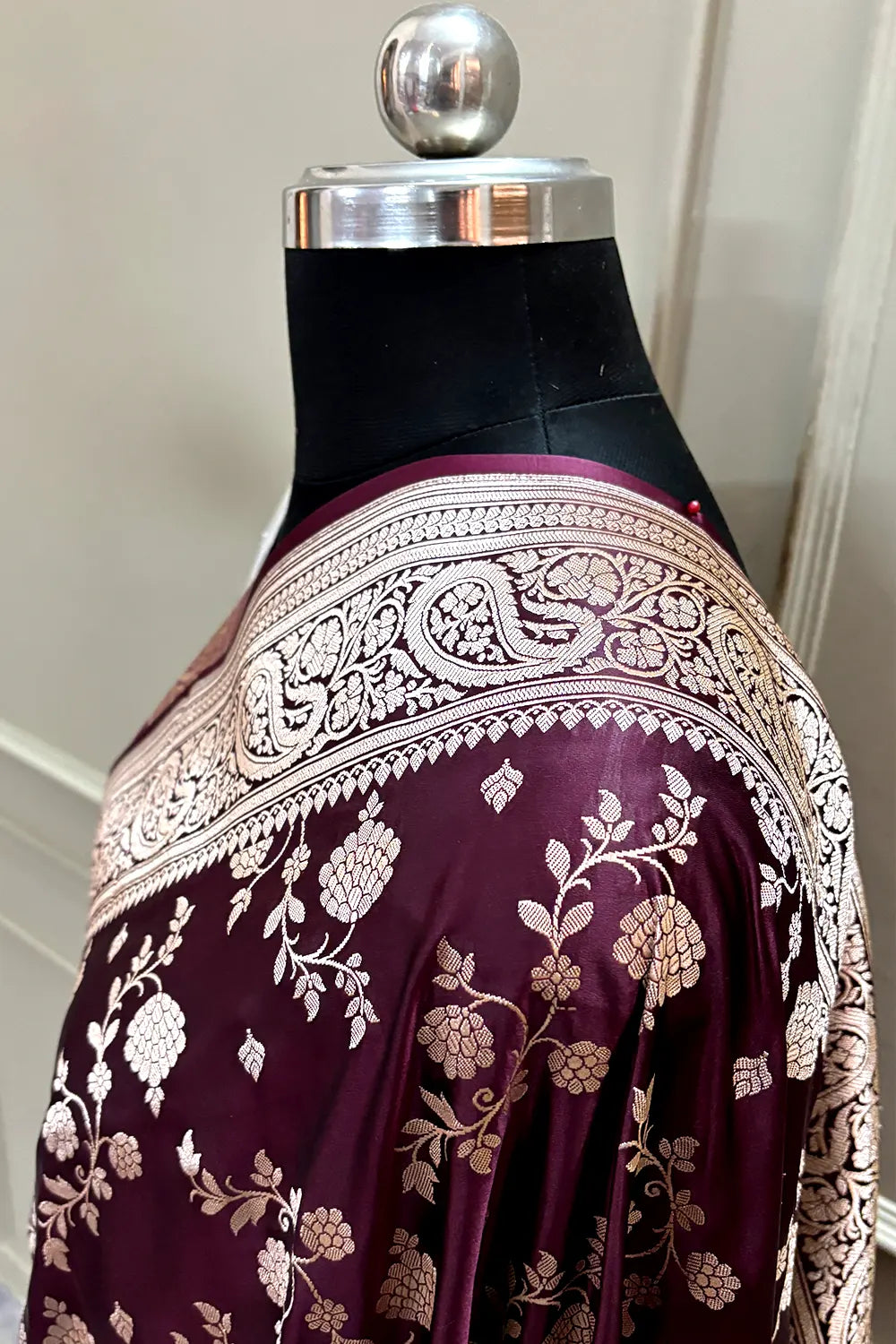 Wine Nafis Jaal Katan Silk Banarasi Saree