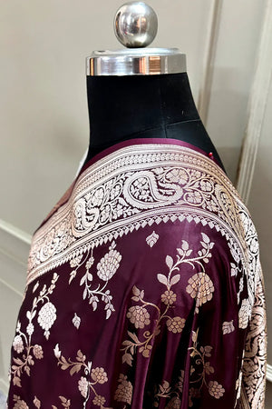 Wine Nafis Jaal Katan Silk Banarasi Saree