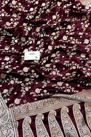 Wine Nafis Jaal Katan Silk Banarasi Saree