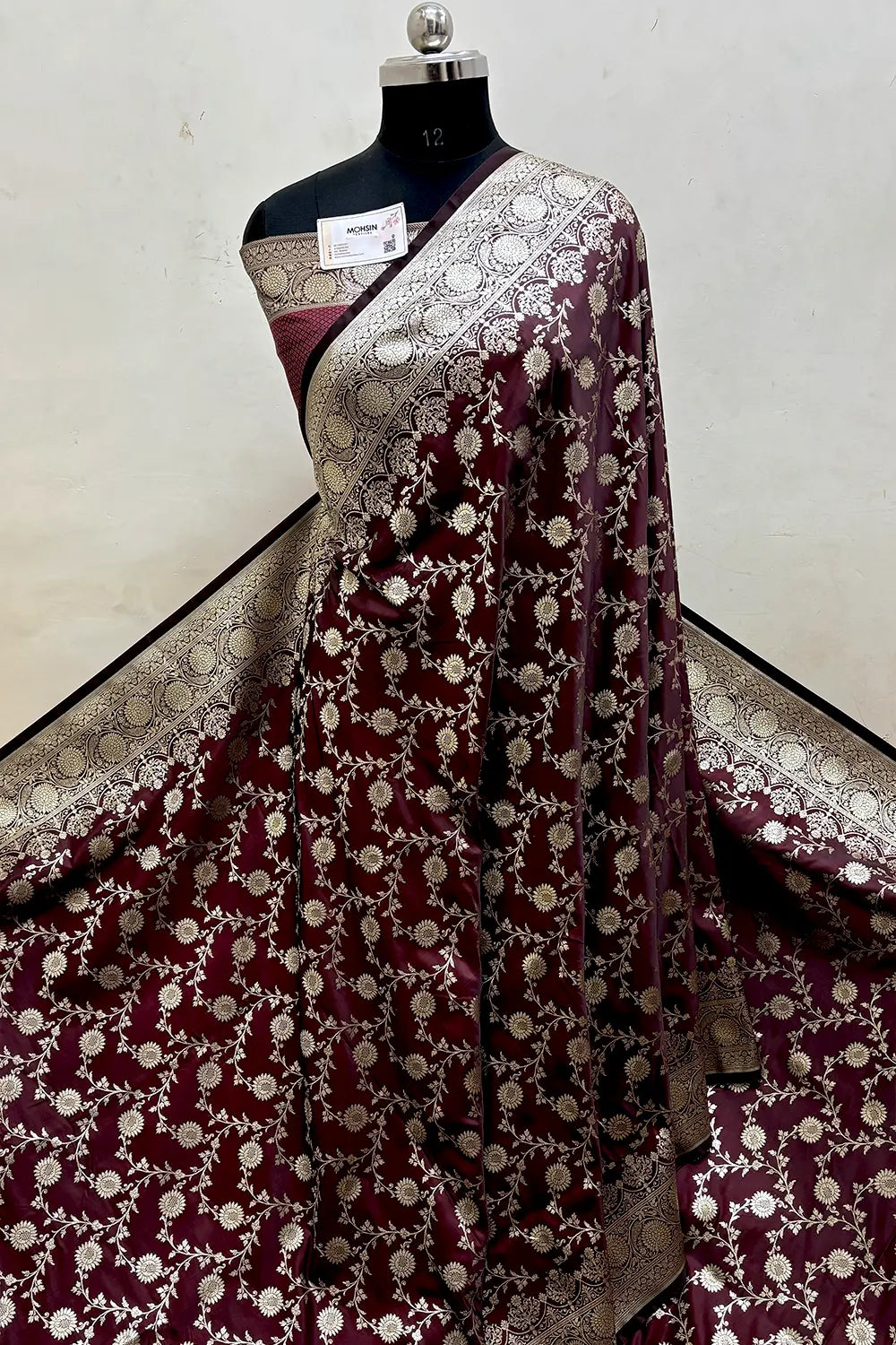 Wine Peach Surajmukhi Jaal Katan Silk Banarasi Saree